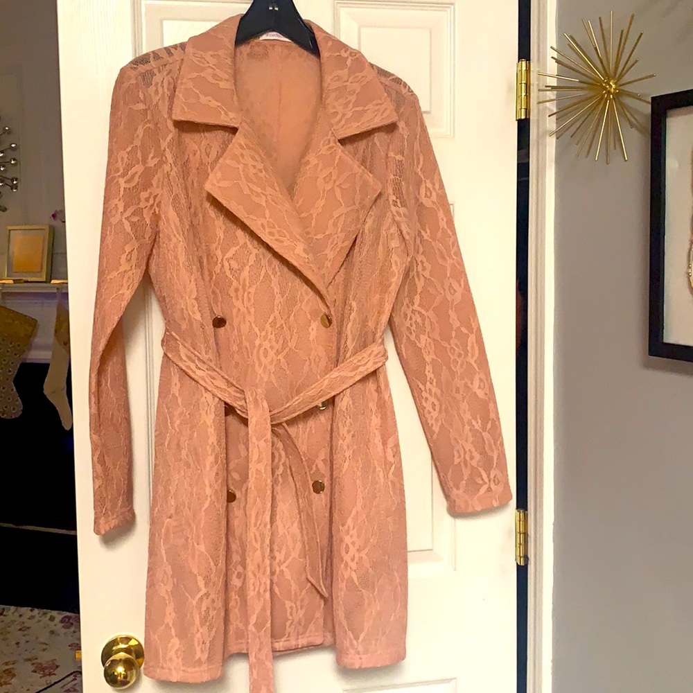 Dusty Pink Shoe Dazzle Lace Double Breasted Coat